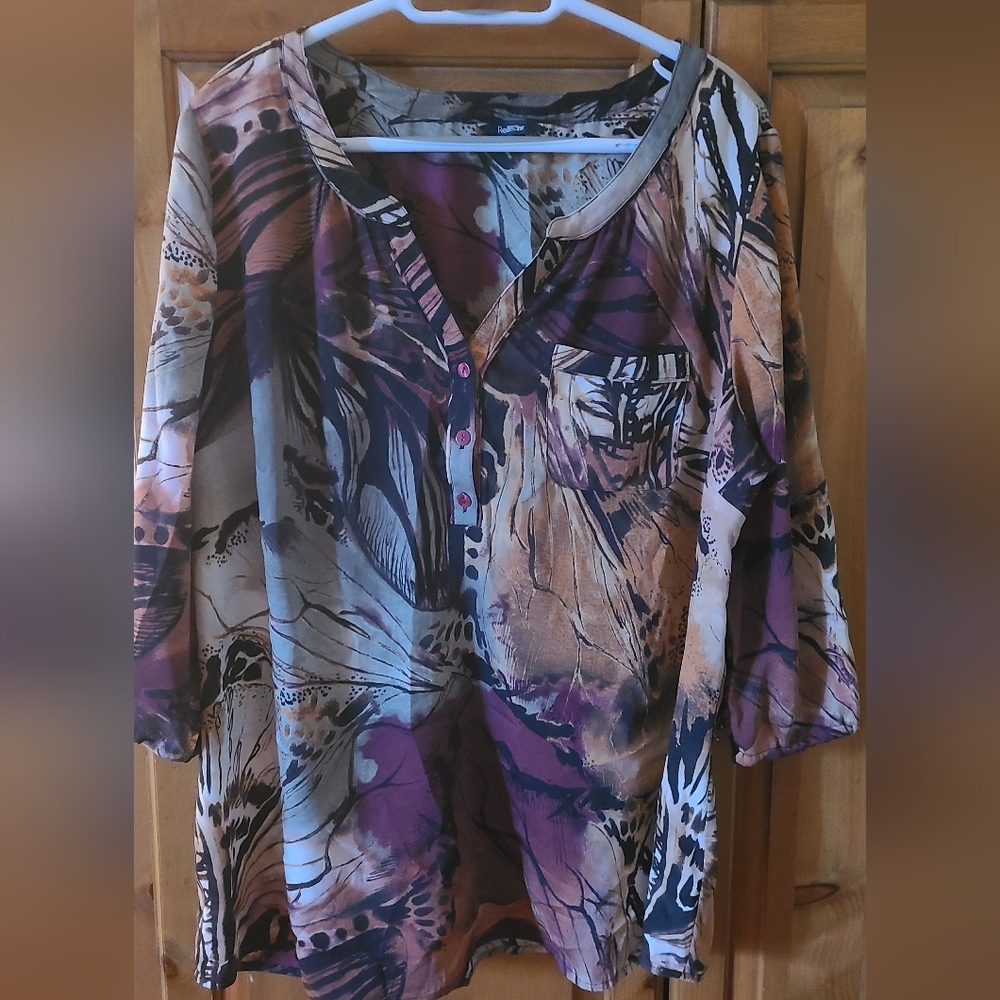 Reitmans Purple and Brown Abstract Blouse